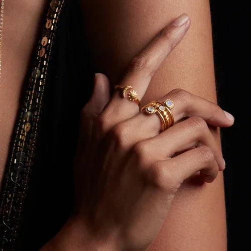 Moon and Sun Open Adjustable Ring on Model
