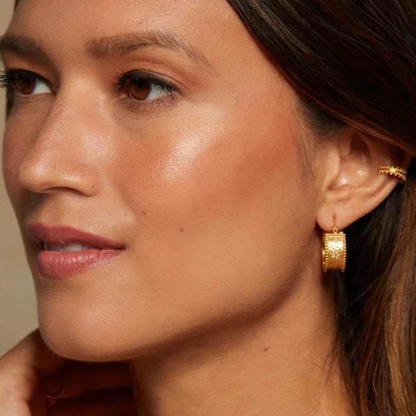 Topaz White Star Hoop Earrings, 18KT Gold Plated Brass on Model