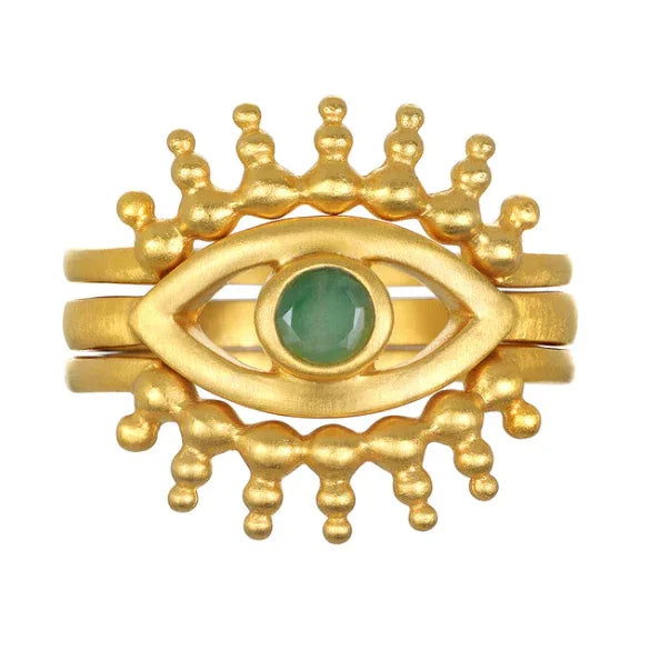 Emerald Radial Evil Eye Ring front view