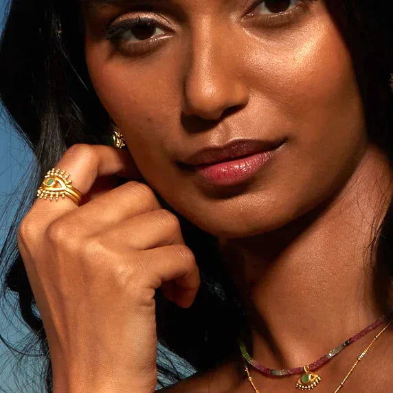 Emerald Radial Evil Eye Ring on Model