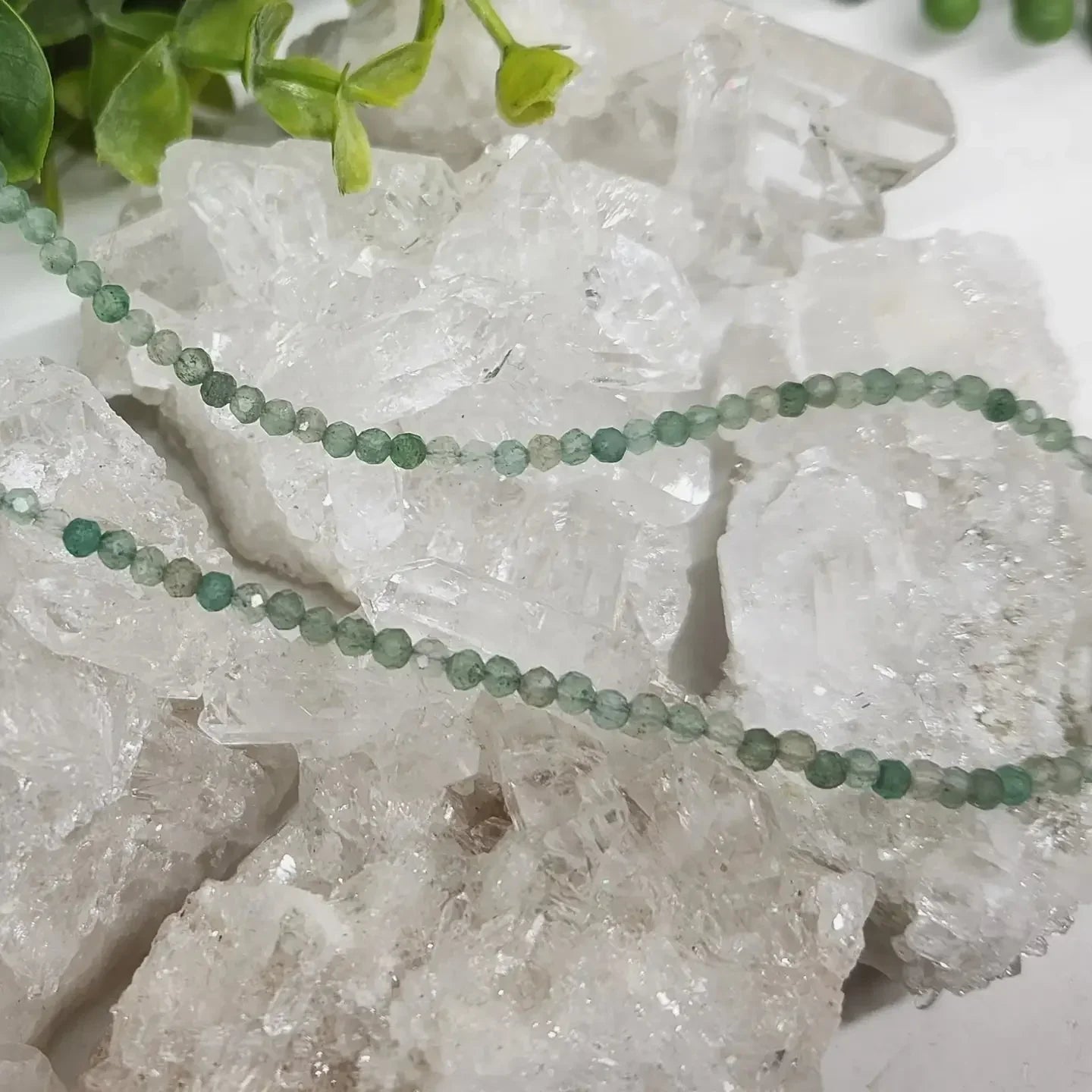 Green Aventurine Faceted Bead Necklace on Crystal