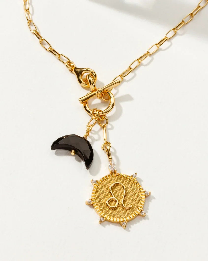 Leo Zodiac Sign Onyx Necklace on White
