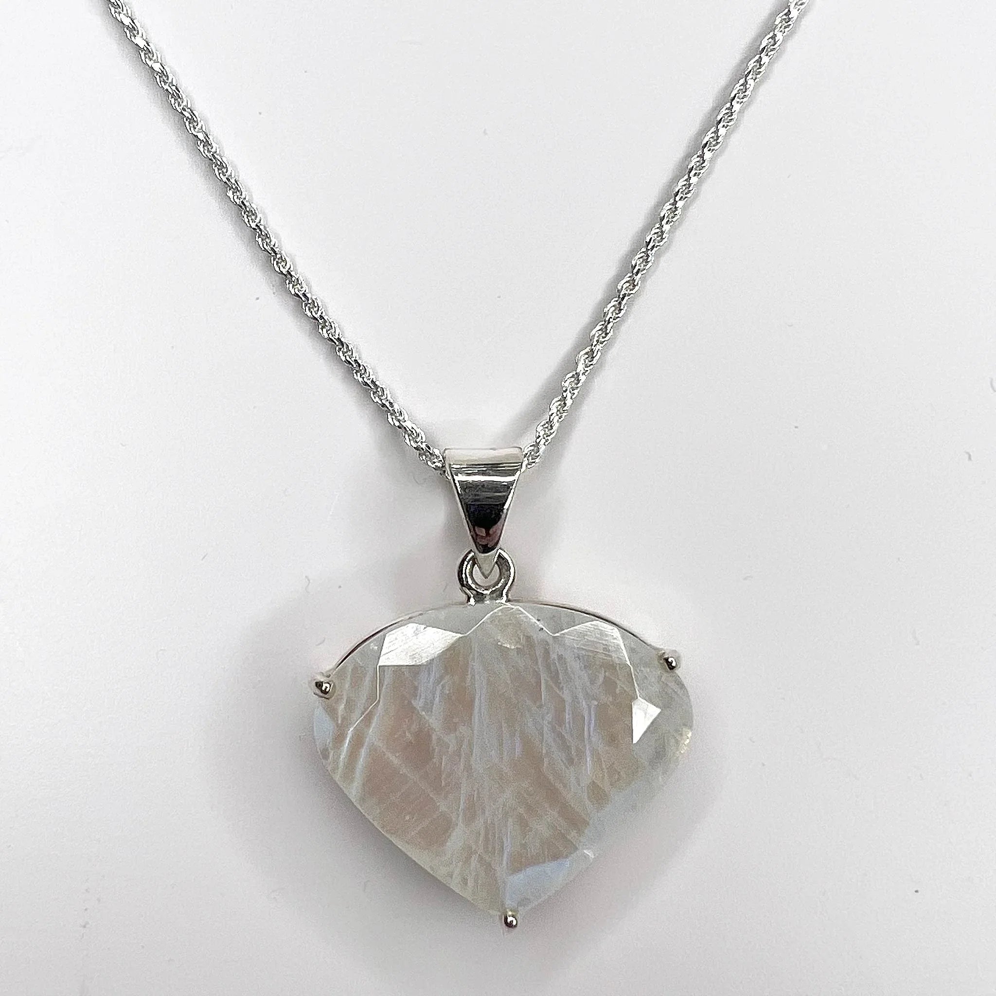 Rainbow Moonstone Faceted Pendant Sterling Silver