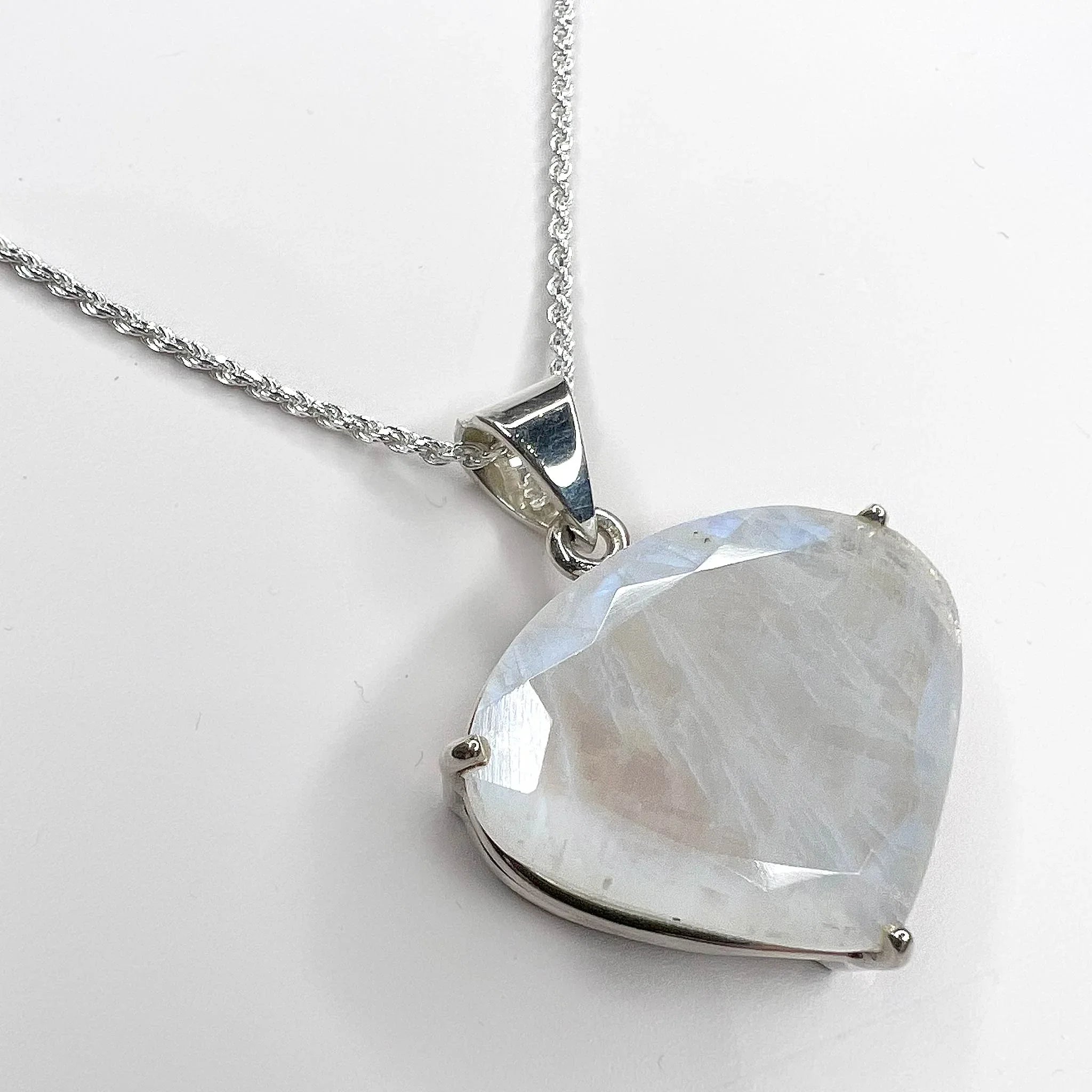 Rainbow Moonstone Faceted Pendant Sterling Silver angle