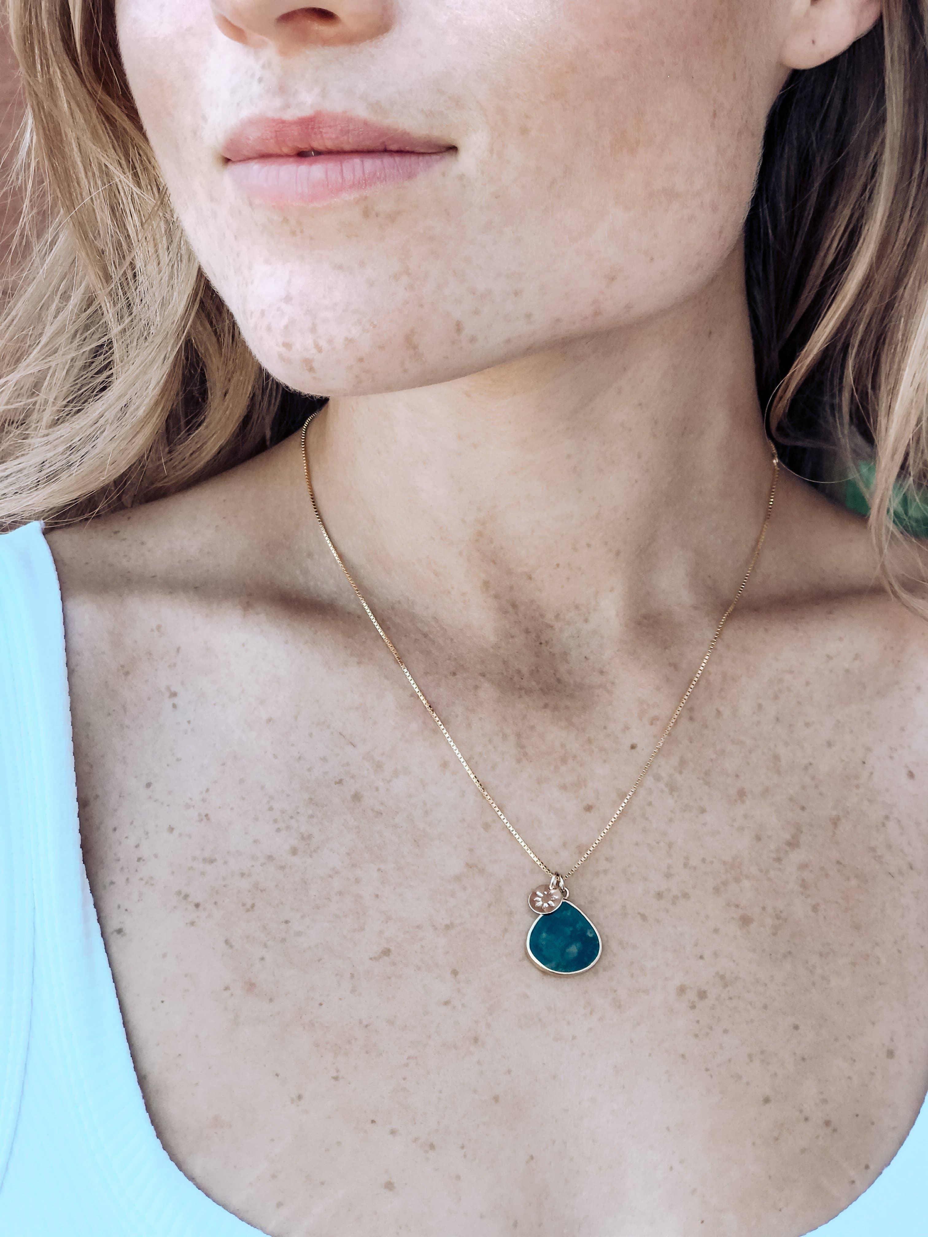 Moss Agate Aslan Necklace on Model