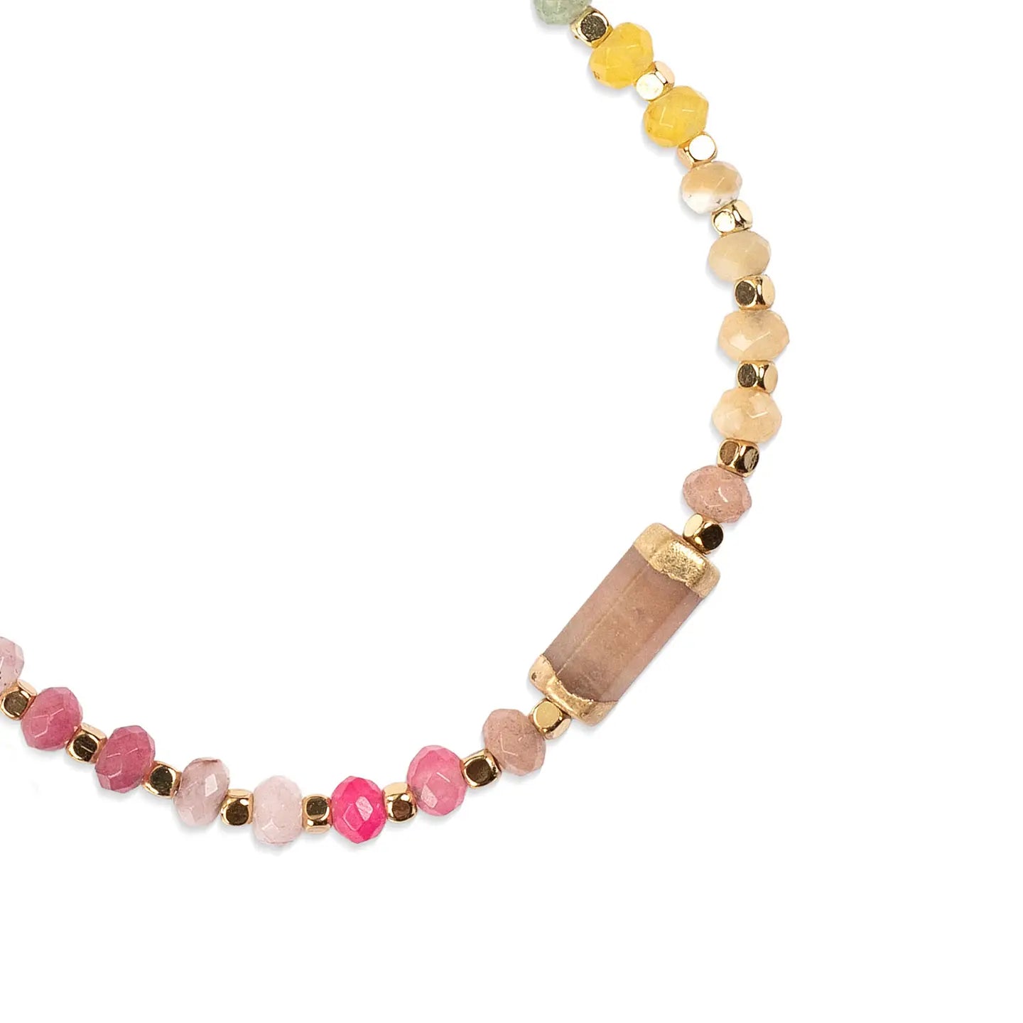 Necklace with multicolored beads on a white background
