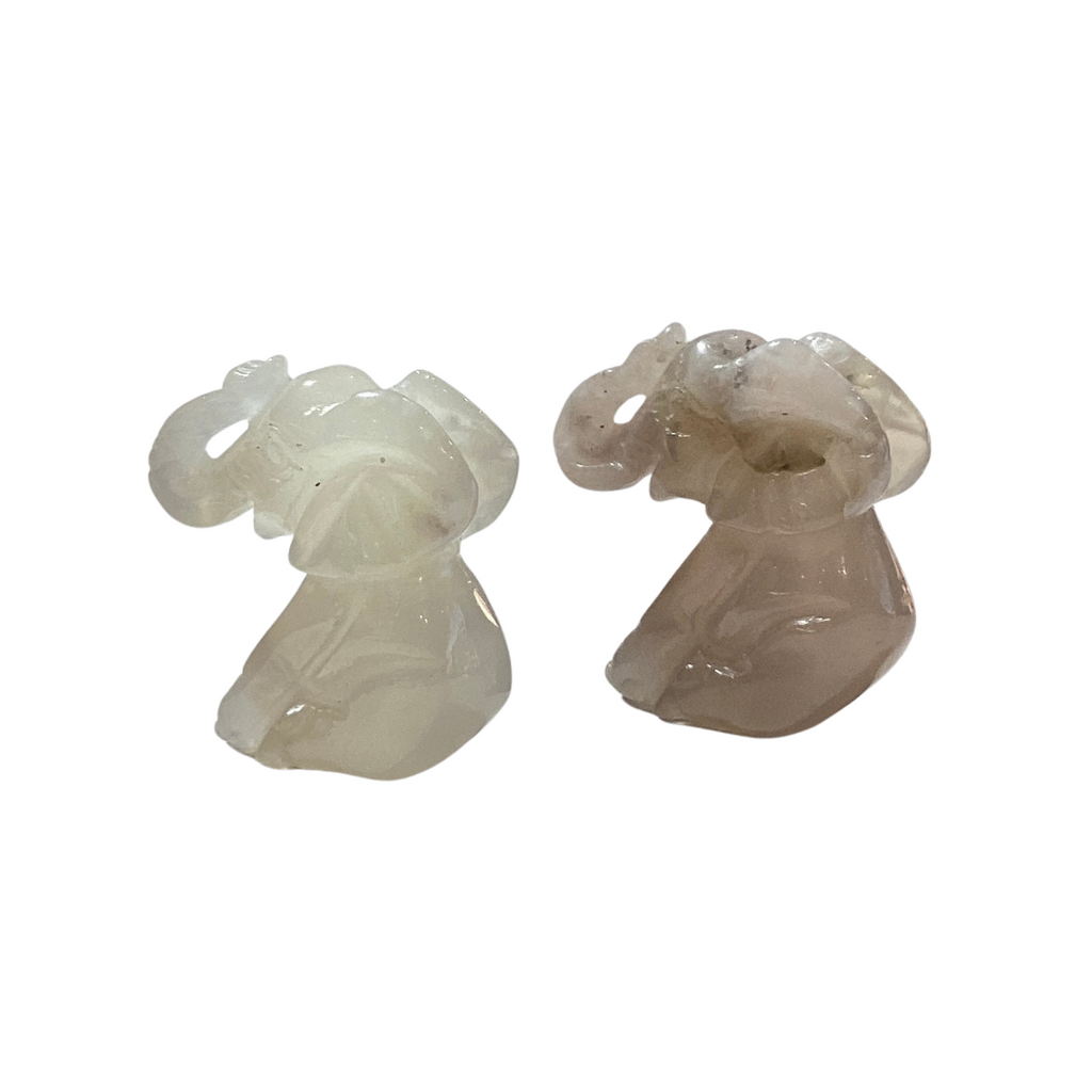 Two Agate Carved Crystal Stone Elephants