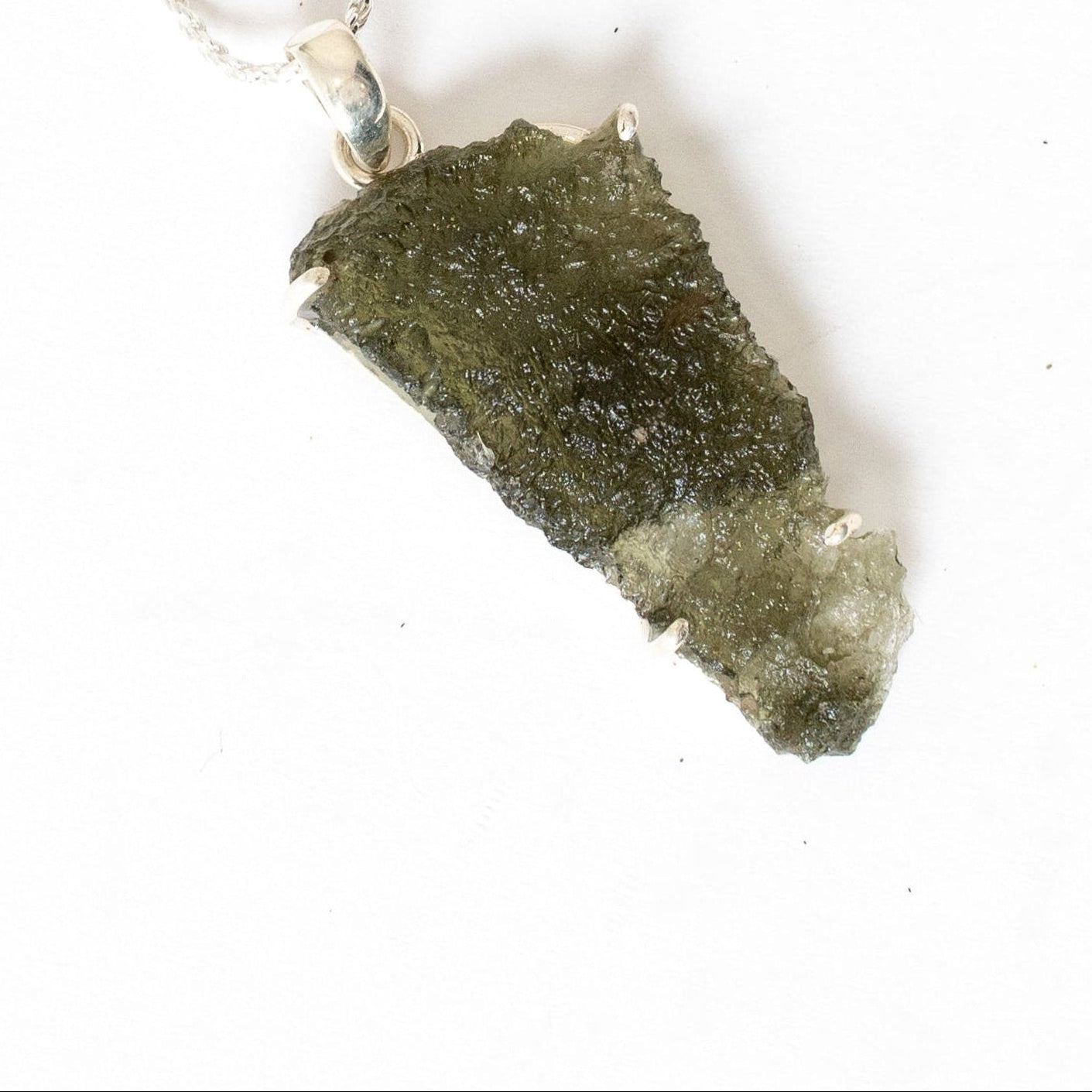 Rough Moldavite Sterling Silver Prong Pendant 2