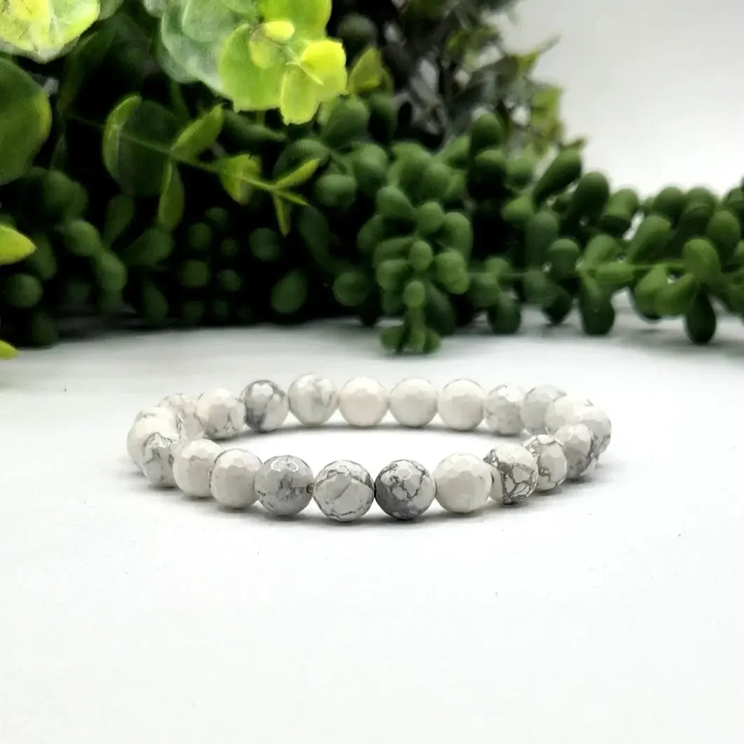 Howlite Faceted Stretch Bead Bracelet