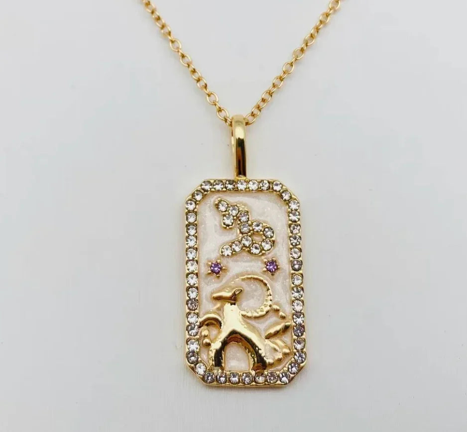 Capricorn Astrological Zodiac Tarot Card Necklace up Close