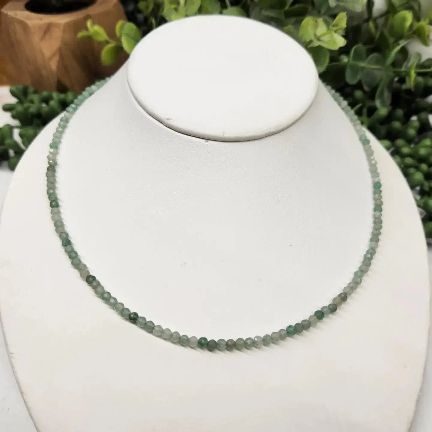 Green Aventurine Faceted Bead Necklace on Bust
