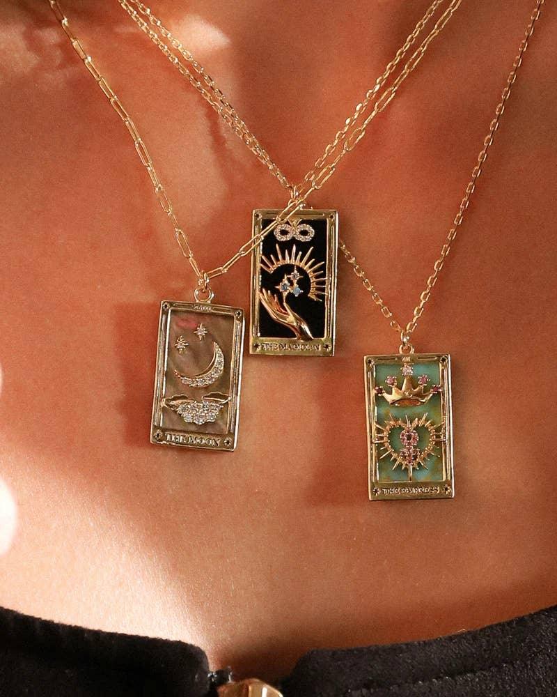The Magician Tarot Card Necklace for Manifestation, Power, and Focus on neck