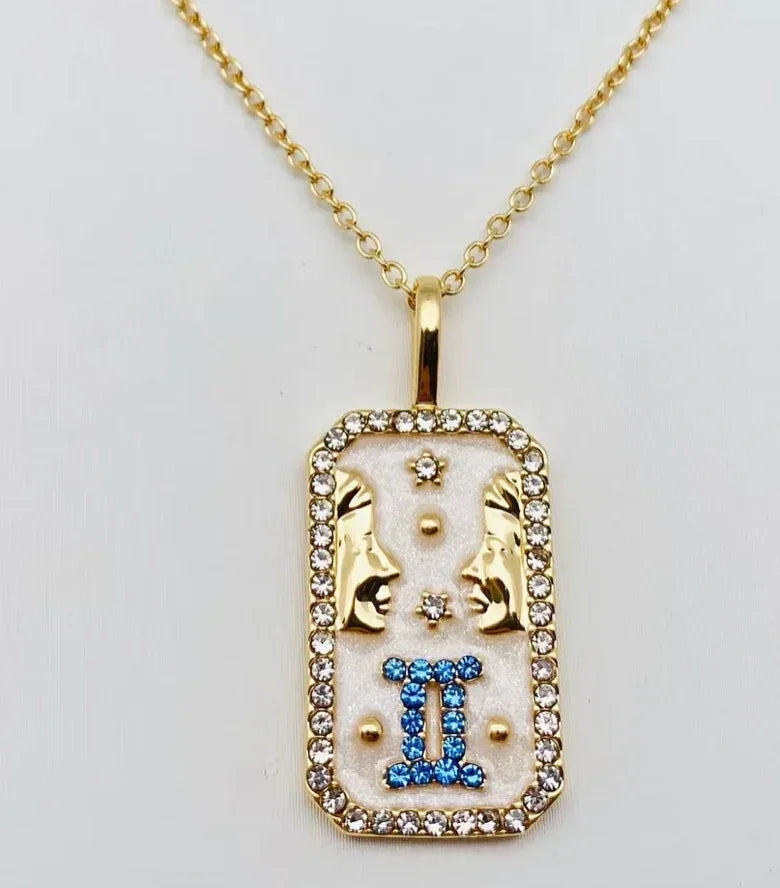 Gemini Astrological Zodiac Tarot Card Necklace