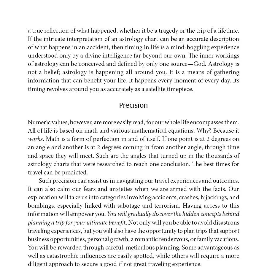 Text page from a book about astrology and timing, with a focus on precision and mathematical calculations.