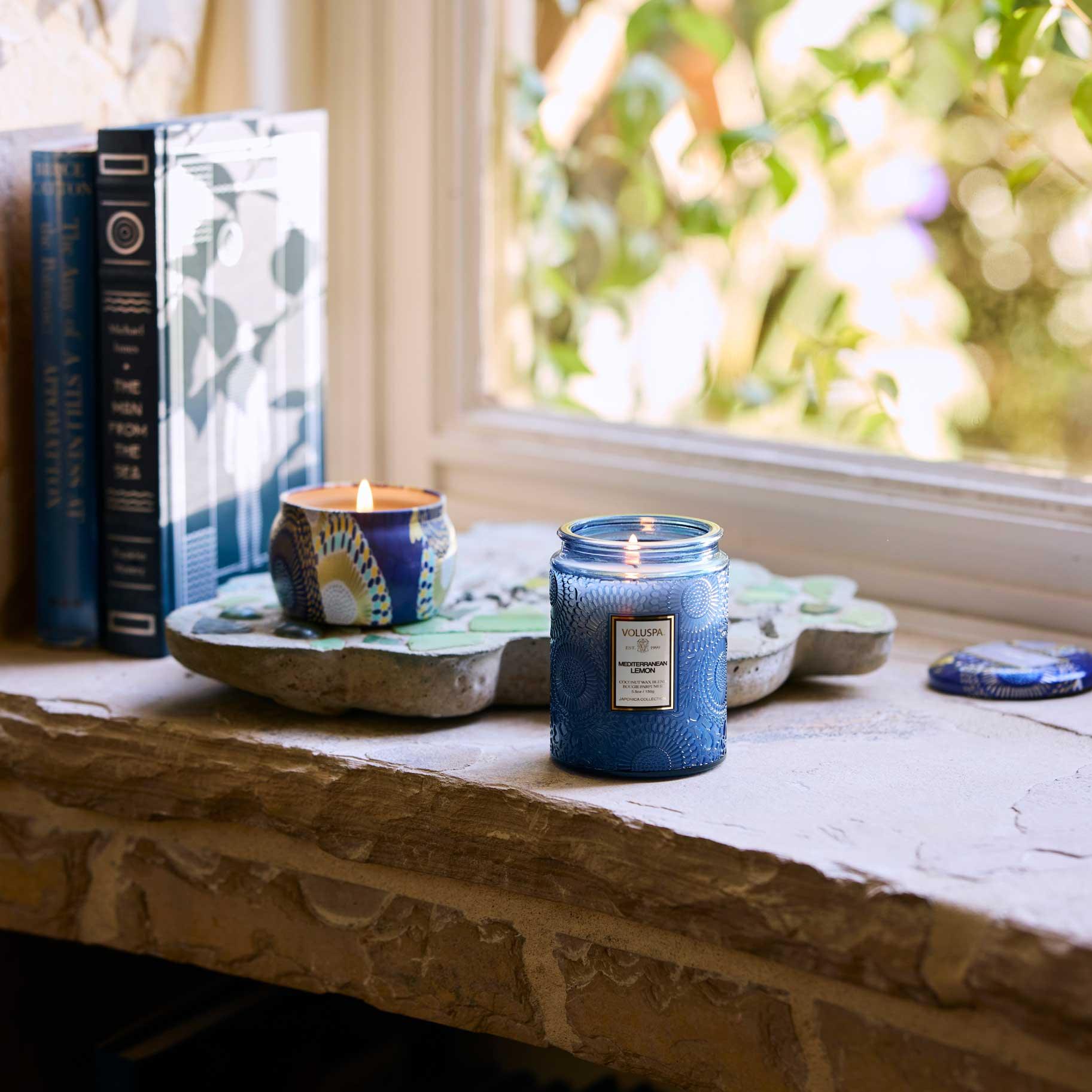 Mediterranean Lemon Mini-tin Candle at window