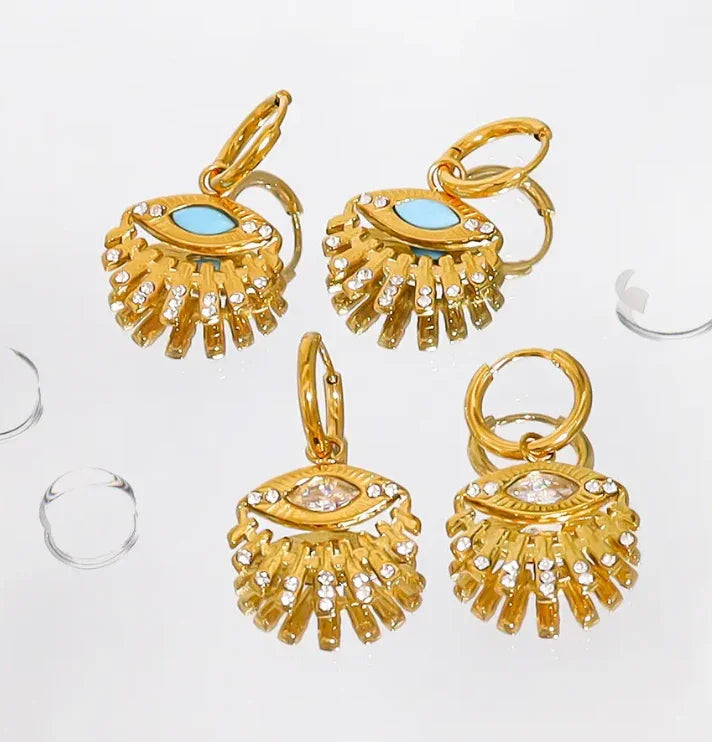 Evil Eye Charm Hoop Earrings Both Styles