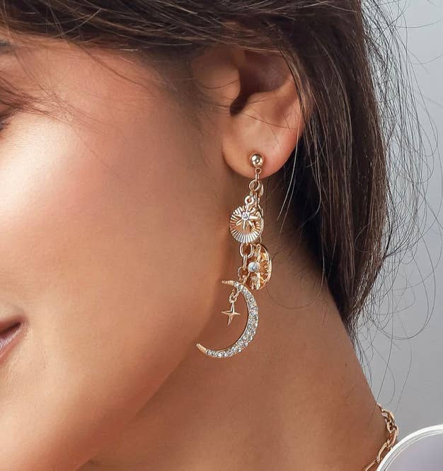 Celestial Charm Moon and Stars Cosmic Earrings on Model