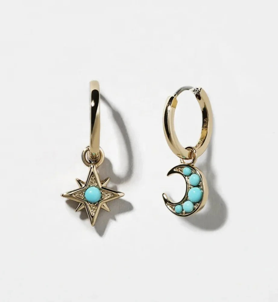 Moon Nova Turquoise Dangle Huggie Earrings