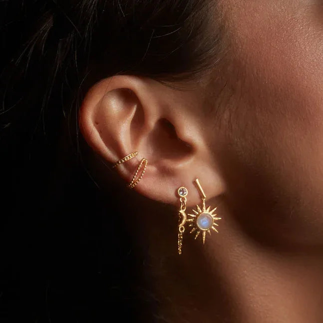 Moonstone North Star Linear Earrings on Model