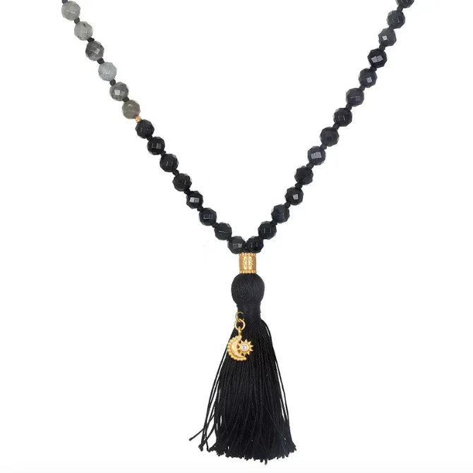 Onyx & Labradorite Celestial Color Block Mala tassle