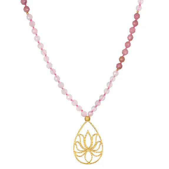 Rose Quartz Lotus Color Block Mala