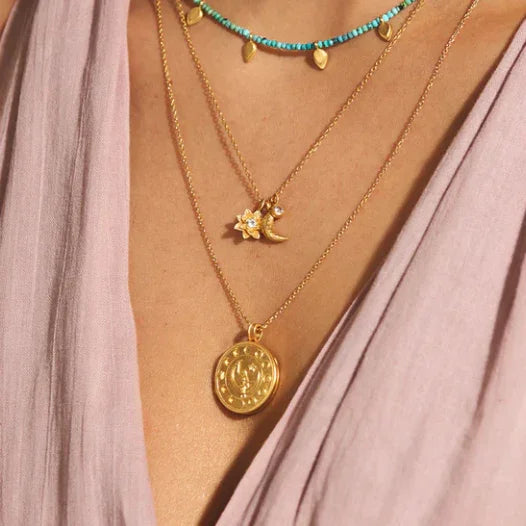 Mother Moon Locket Necklace Gold on Model