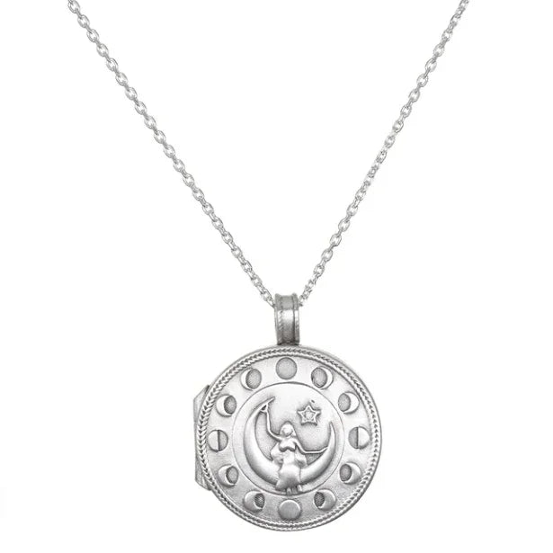Mother Moon Locket Necklace Sterling Silver