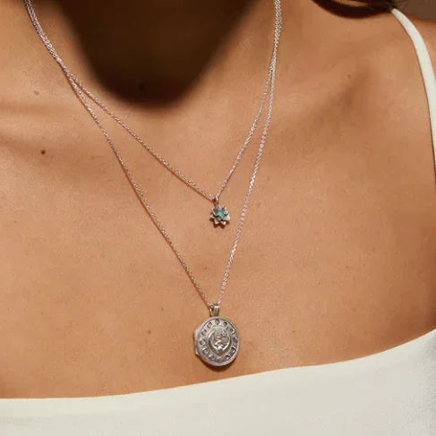 Mother Moon Locket Necklace Sterling Silver on Model