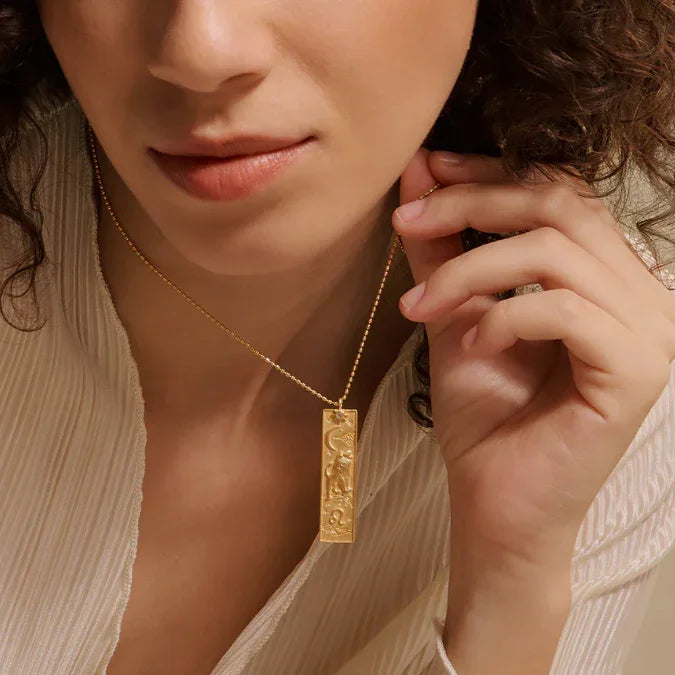 Leo Zodiac Necklace 18KT Gold Plated Brass on Model