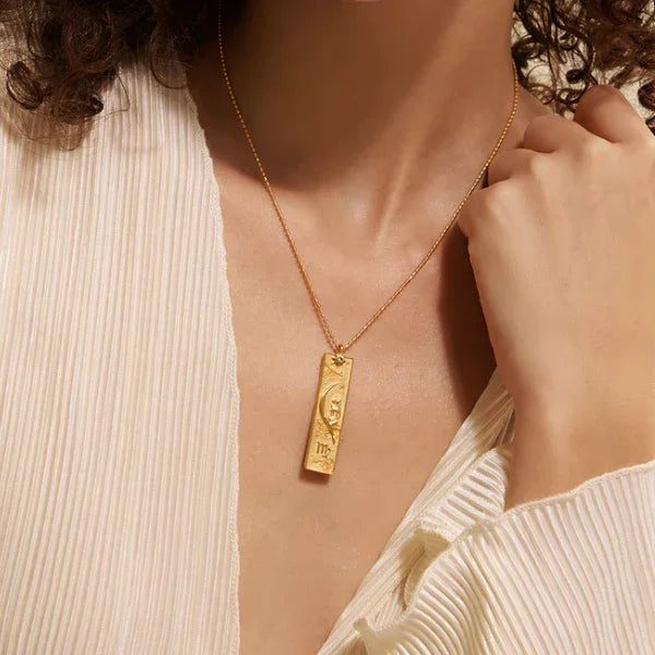 Virgo Zodiac Necklace 18KT Gold Plated Brass on Model