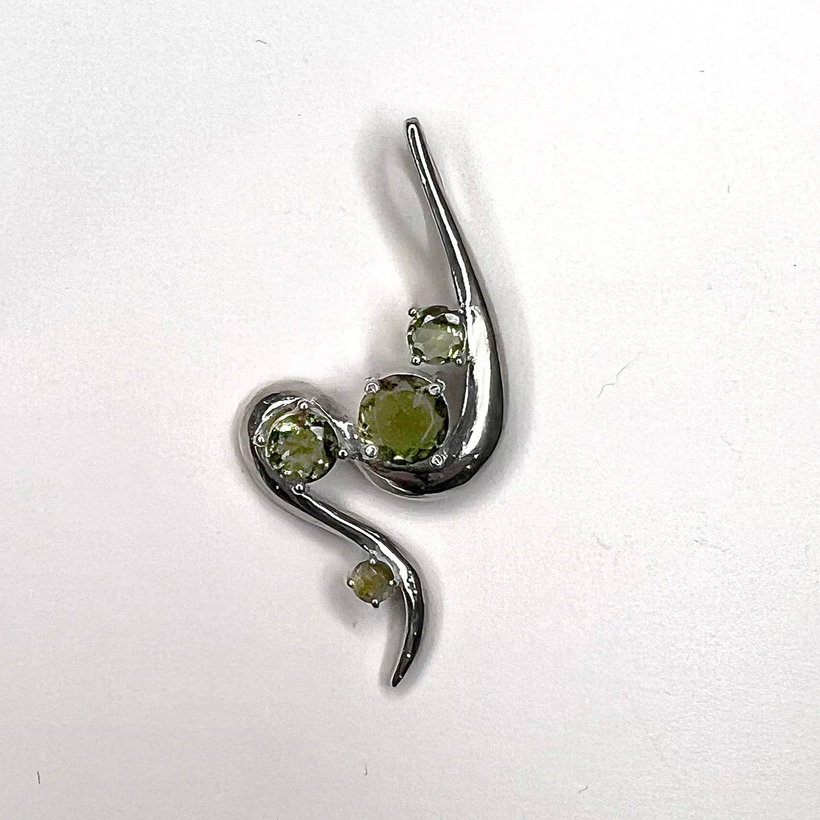 Moldavite Faceted Swish 4-stone Pendant Sterling Silver
