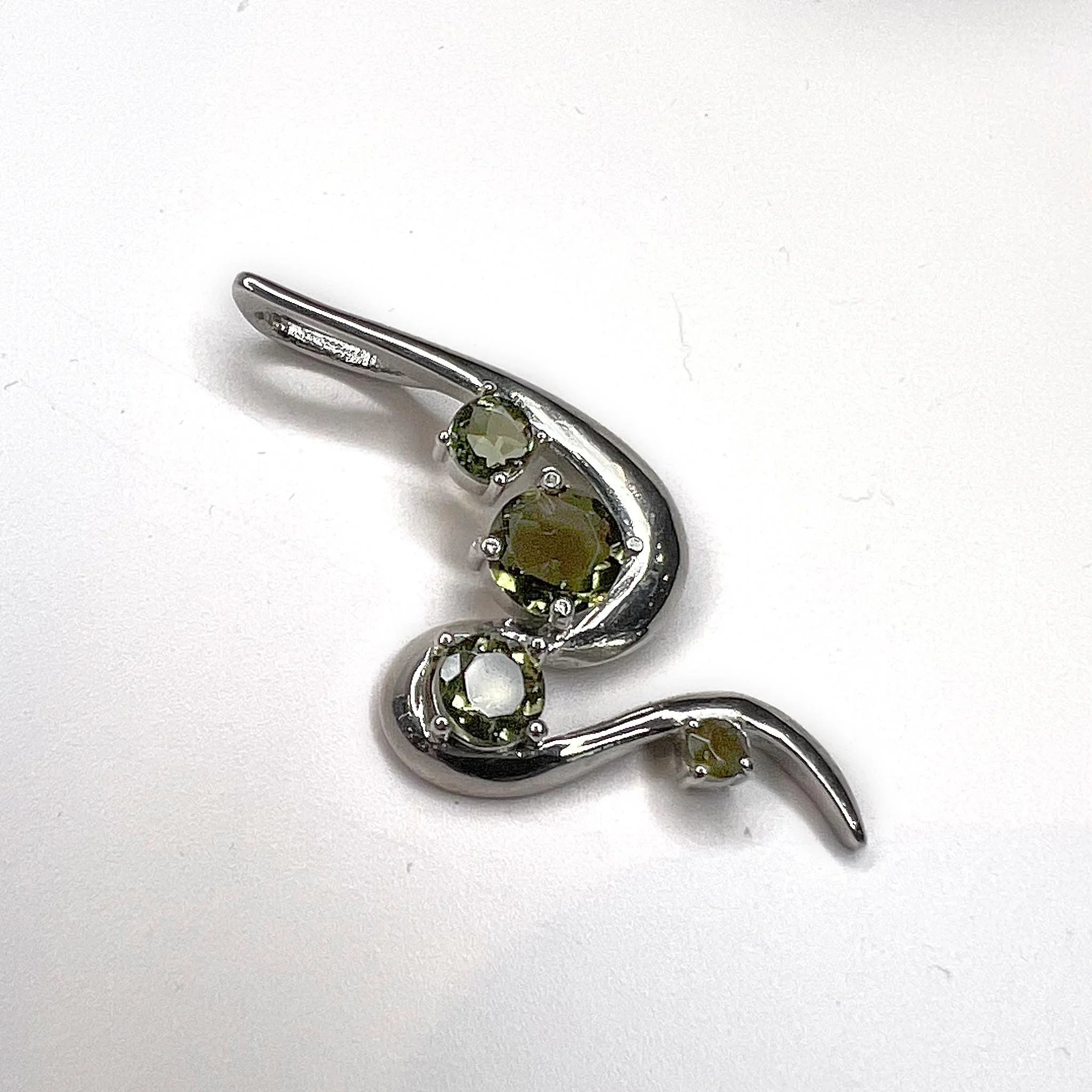 Moldavite Faceted Swish 4-stone Pendant Sterling Silver at angle