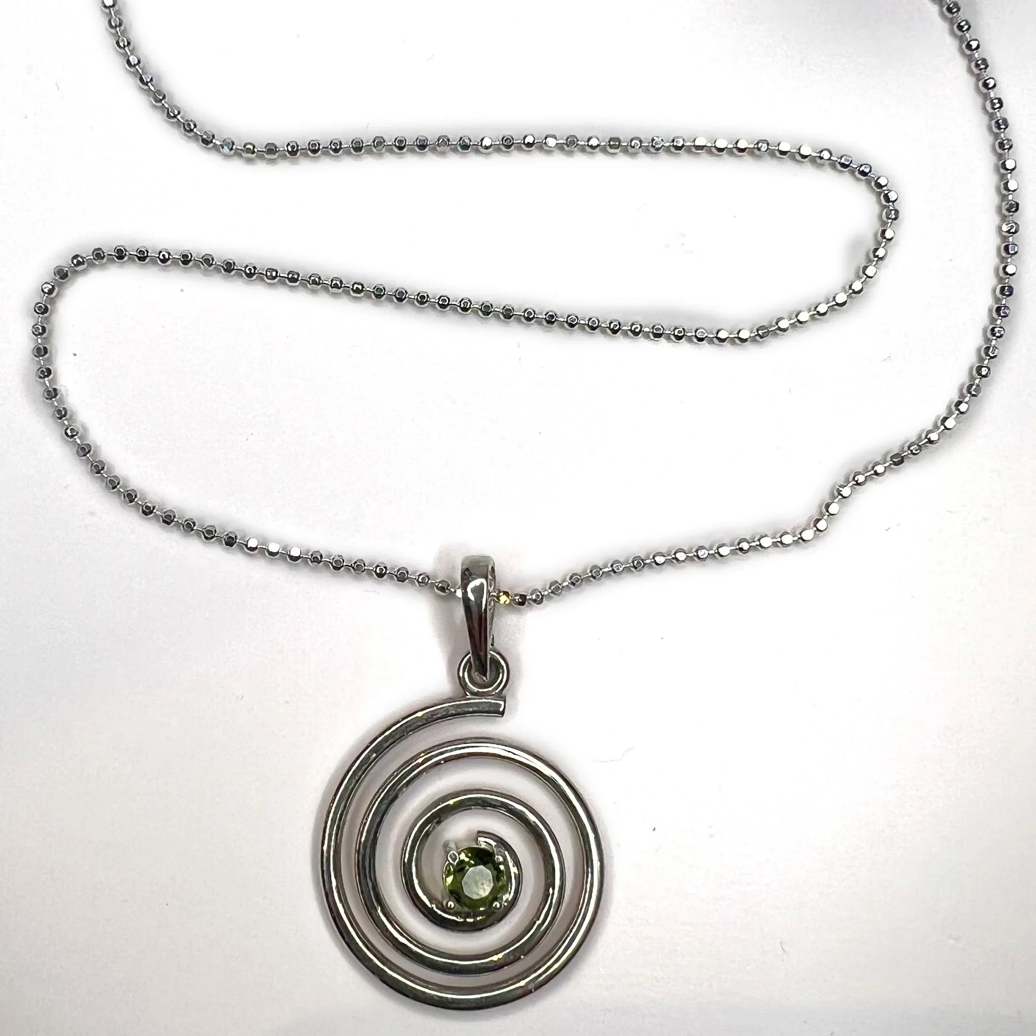 Moldavite Spiral Pendant Necklace and chain