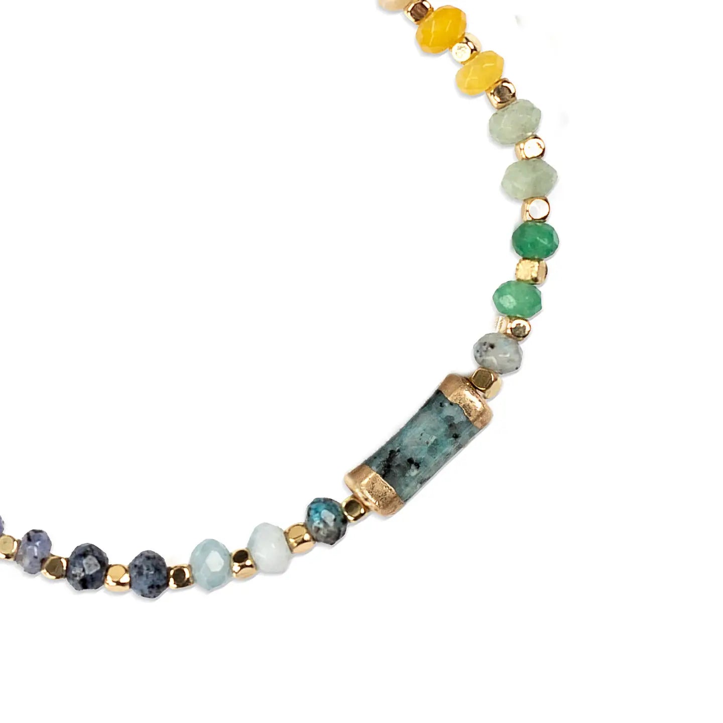 Necklace with multicolored beads on a white background