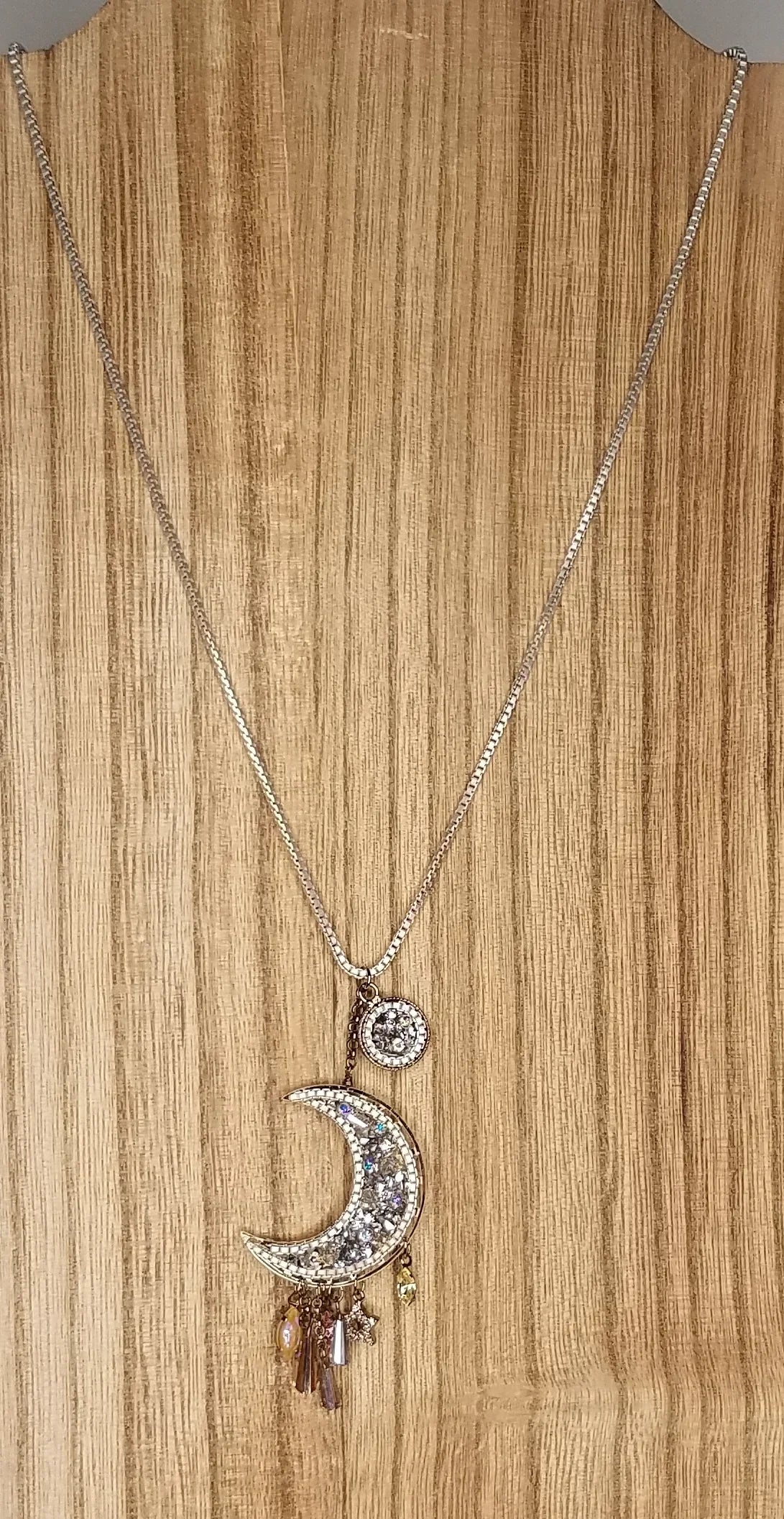 Moon Shape Handmade Necklace on Wood