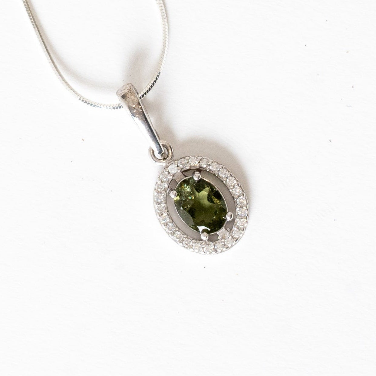 Moldavite and White Topaz Faceted Pendant for Awakening & Clear Insight