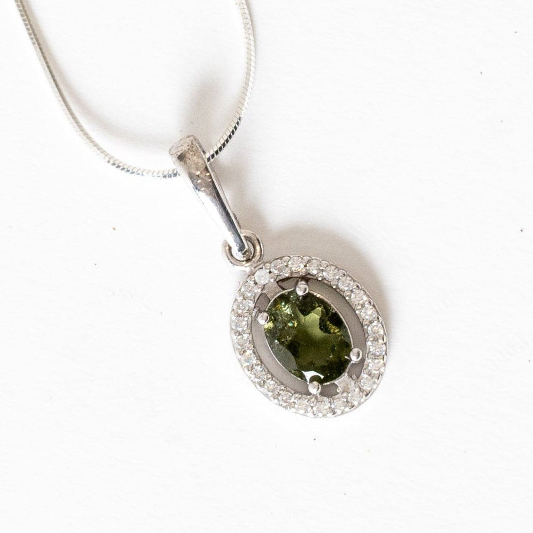 Moldavite and White Topaz Faceted Pendant for Awakening & Clear Insight