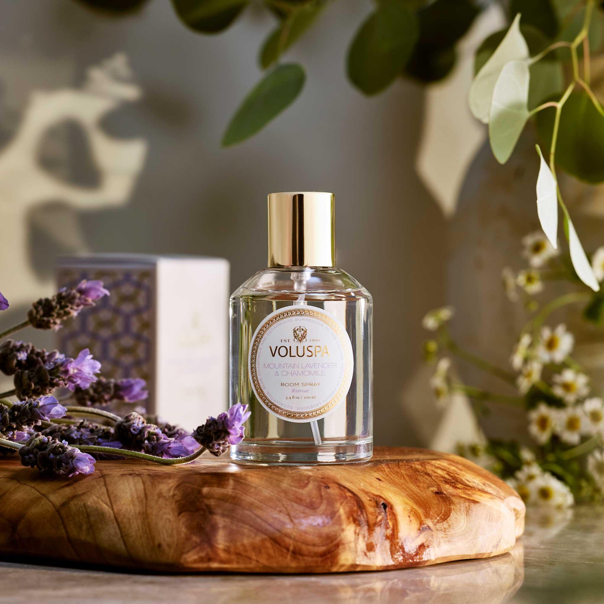 Mountain Lavender and Chamomile Room Spray with background