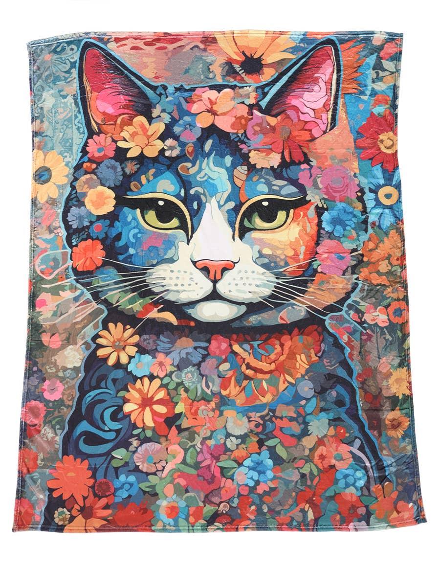 Flannel Fleece Hippie Boho Throw Blanket Hippie Cat