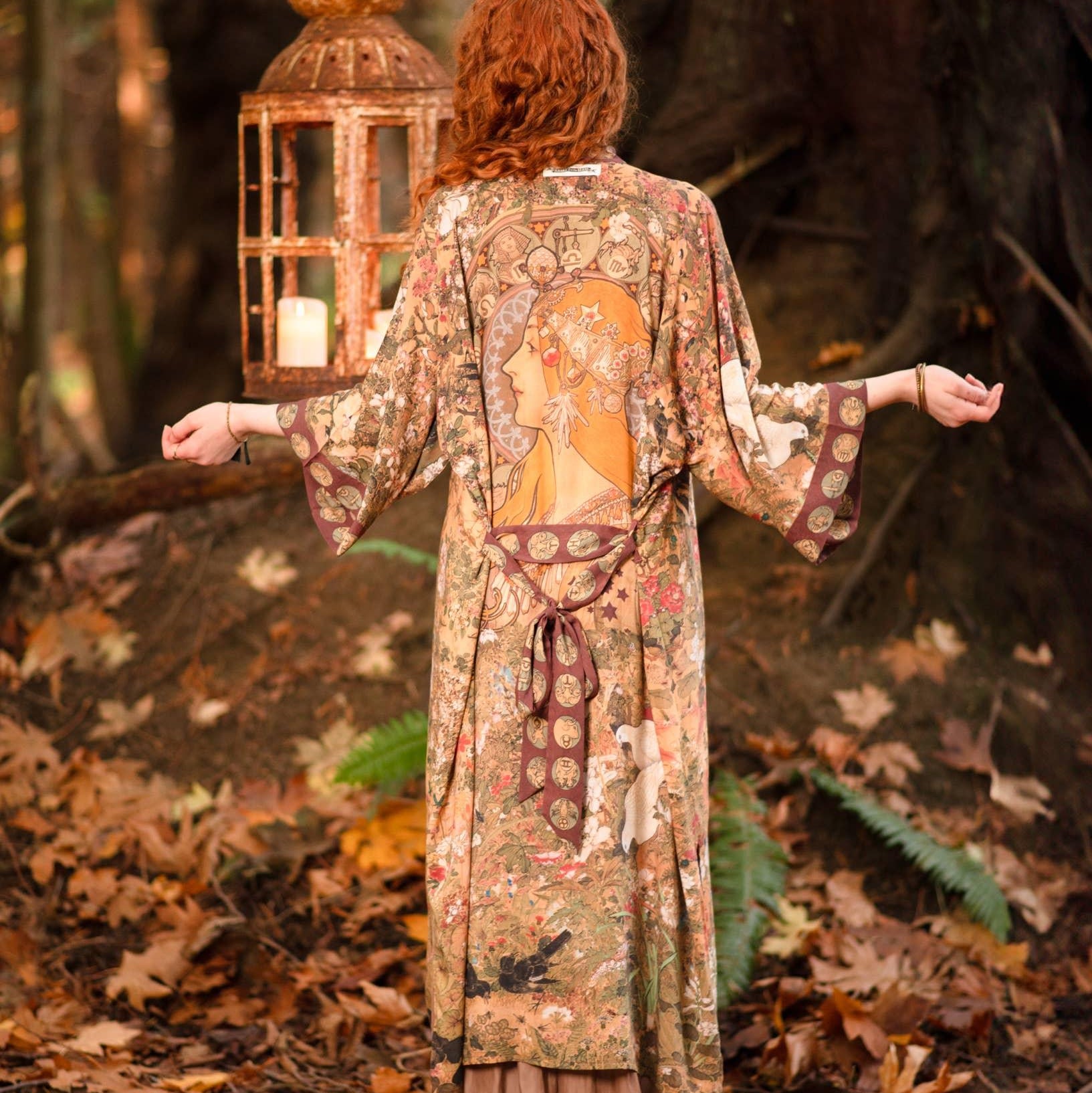 Dreamweaver Bamboo Kimono Duster Robe with Zodiac Signs Back View