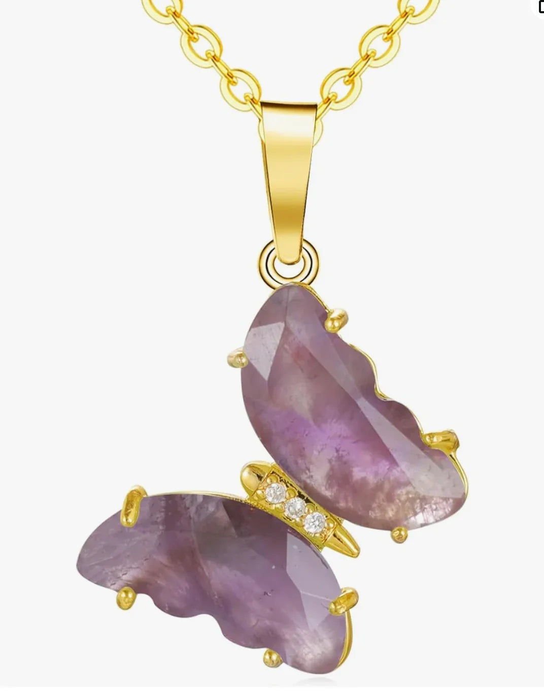 Amethyst Gemstone Butterfly Pendant
