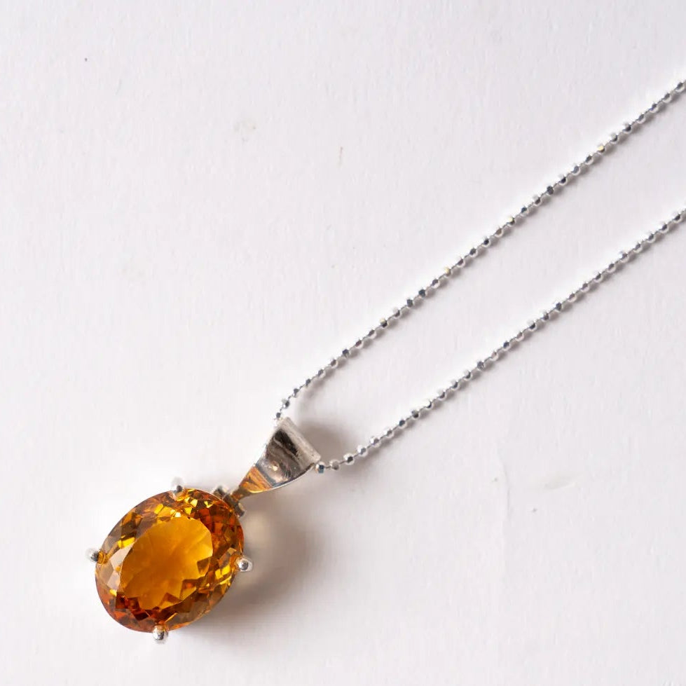 Citrine Oval Faceted Pendant Necklace in Sterling Silver