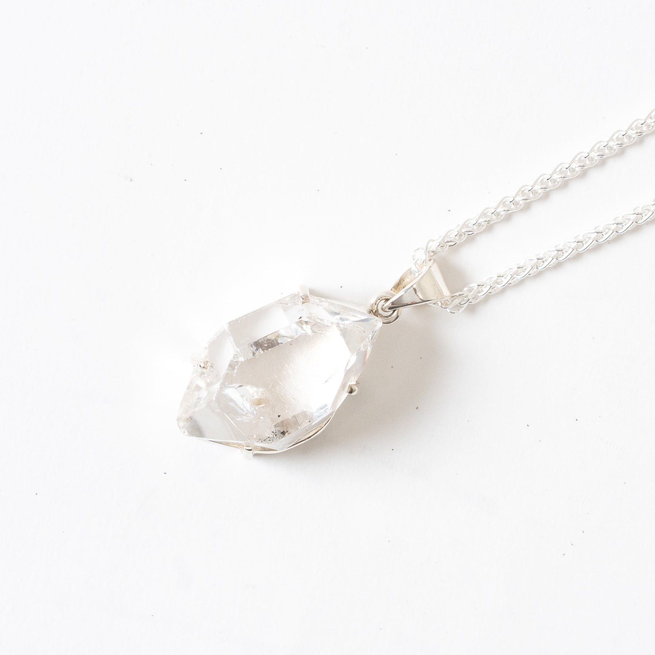 Herkimer Diamond Necklace with a sterling silver wheat chain