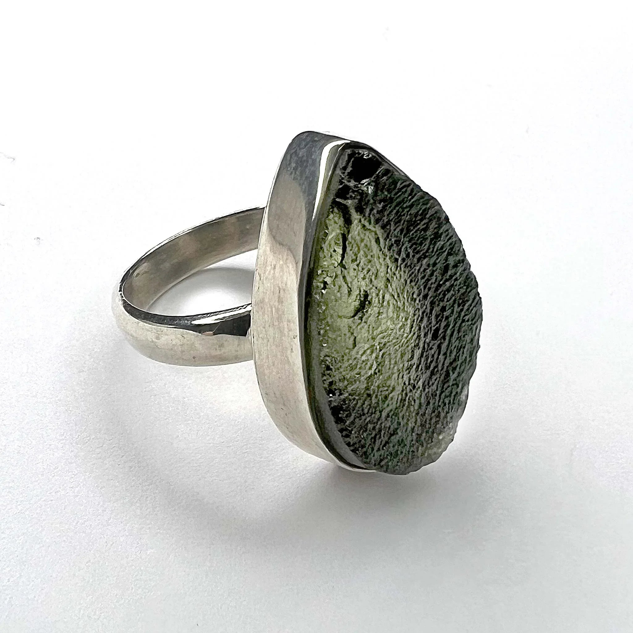 Natural Moldavite Ring side view
