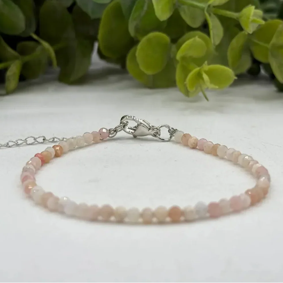 Pink Opal 3mm Faceted Bead Bracelet