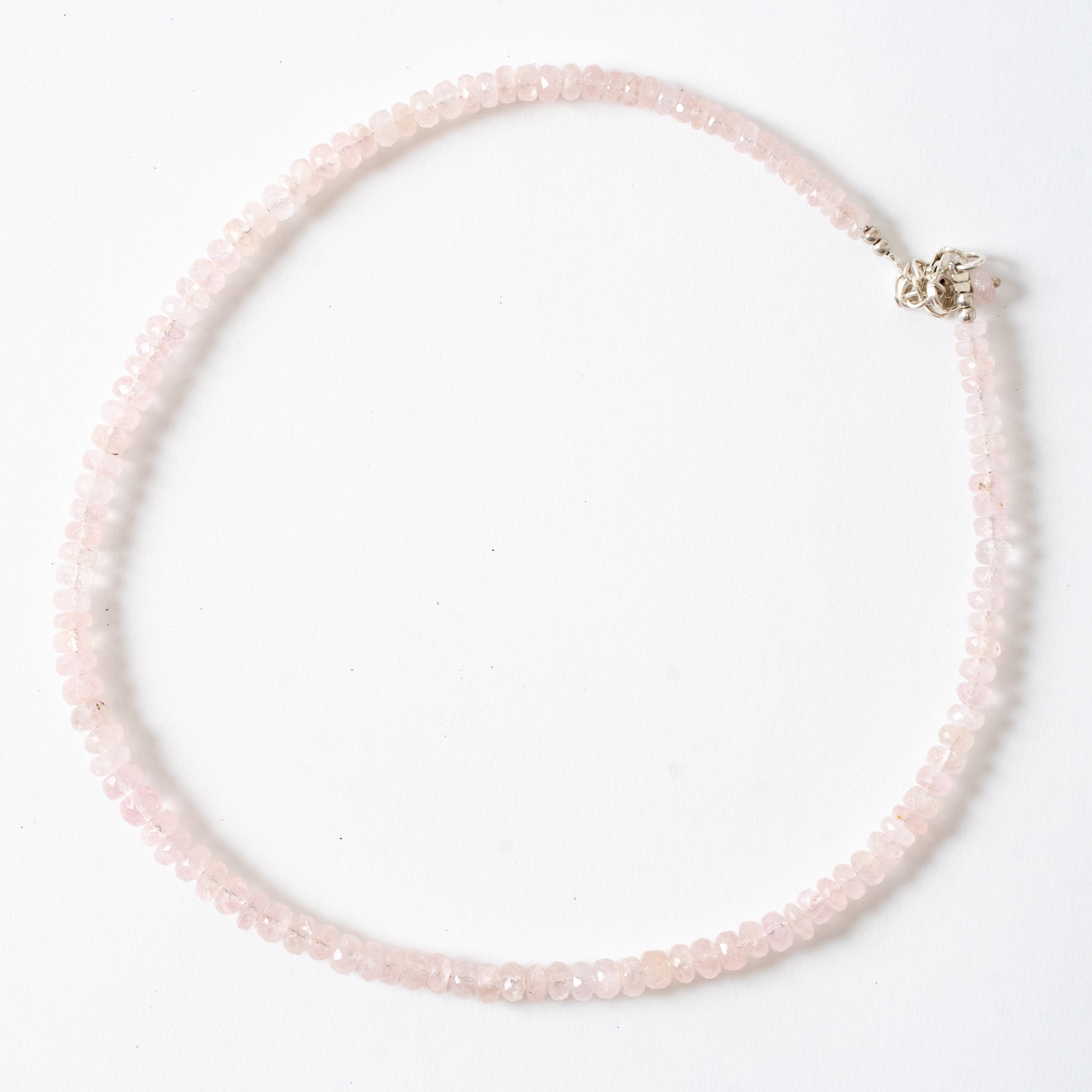 Morganite Faceted Rondel Bead Necklace Sterling Silver Clasp