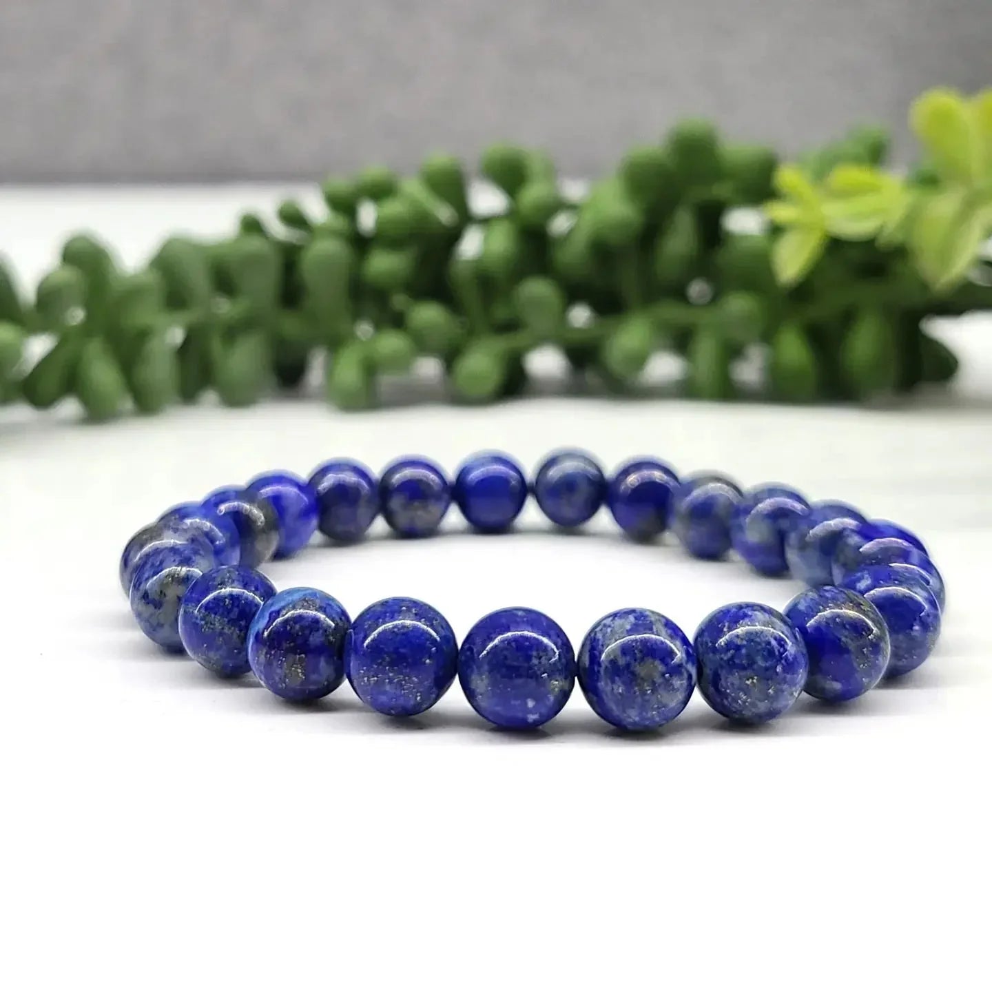 Lapis 8mm Smooth Bead Stretch Bracelet In Details