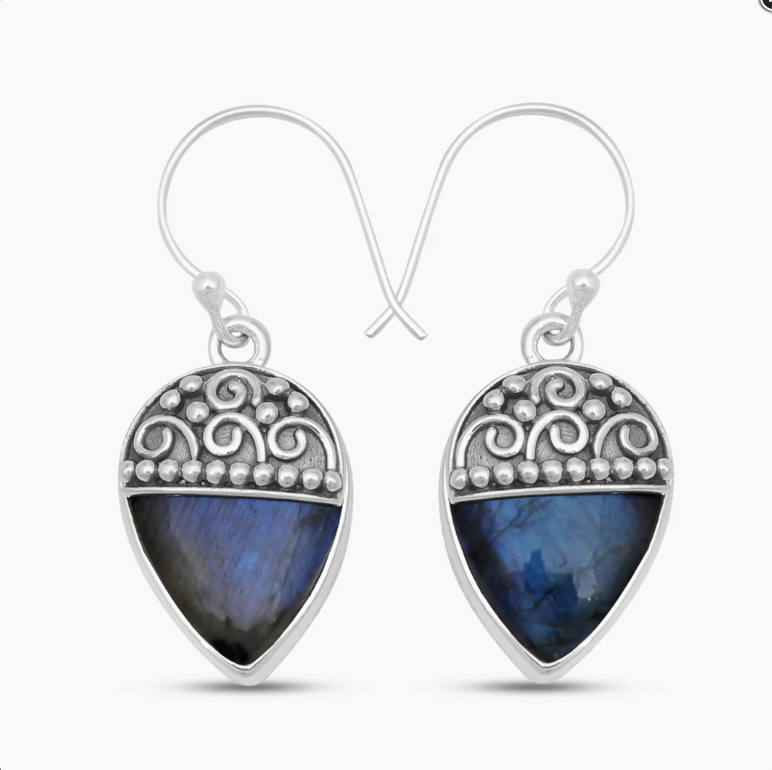 Labradorite Earrings Pear Ornamental Sterling Silver
