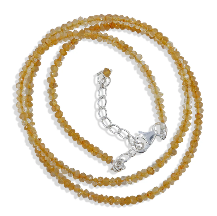 Citrine 3mm Bead Necklace 18" Sterling Silver