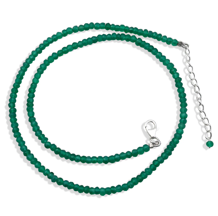 Emerald 4mm Bead Necklace 18" Sterling Silver